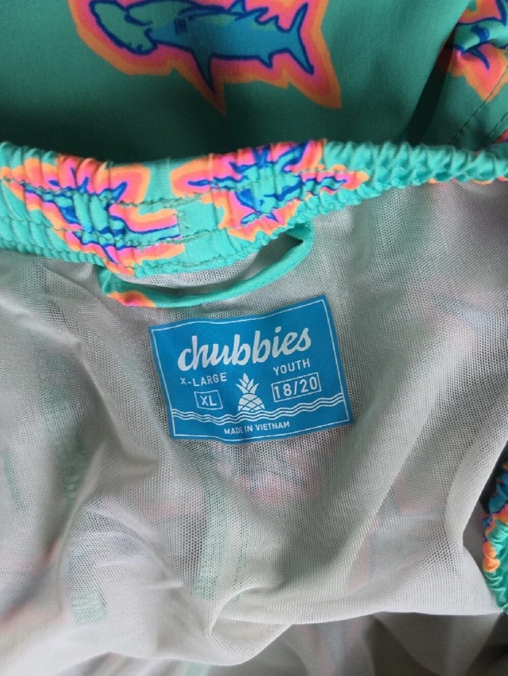 Chubbies Teal Shark Youth XL Swim Trunks